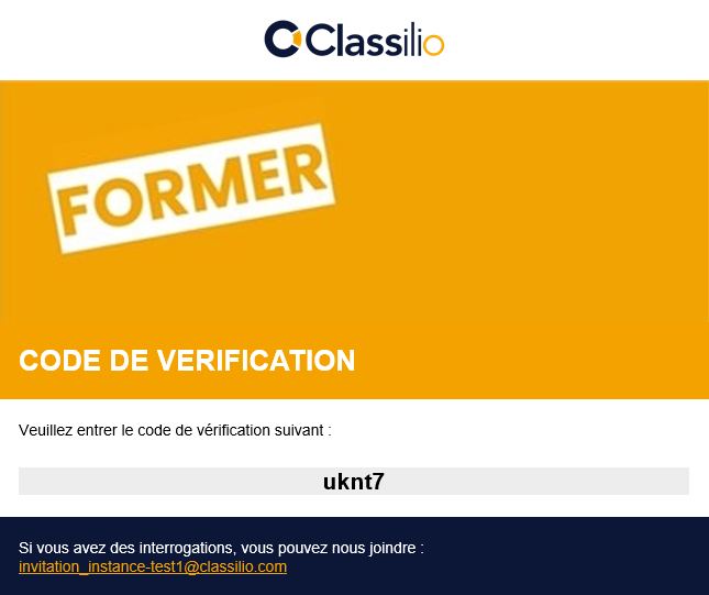 Exemple de l'email reçu avec le code de vérification
